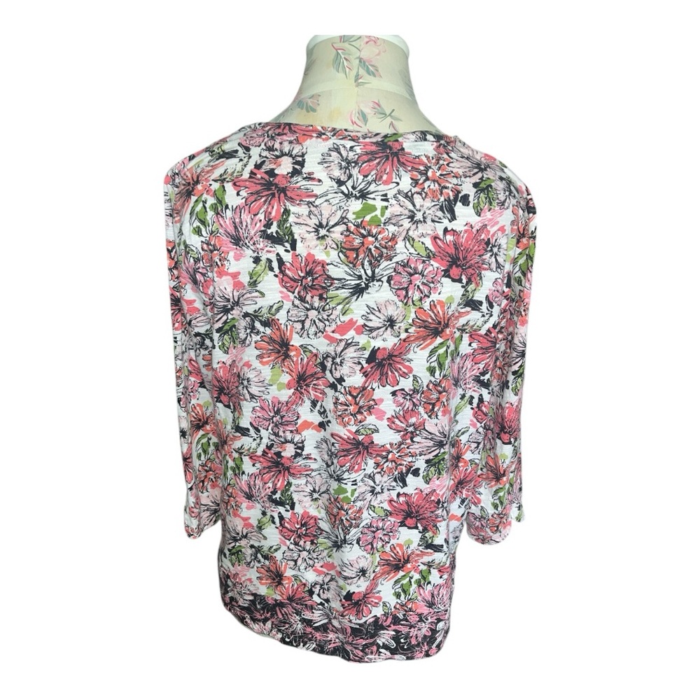 J. Jill Pink and White Floral Tunic 3/4 Sleeve - Picture 6 of 10